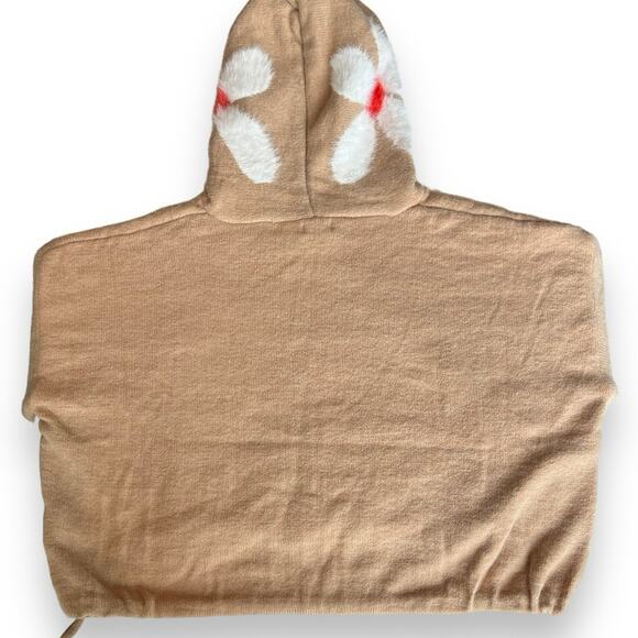 POL Daisy Fuzzy Hooded Oversized Sweater Tan White Floral Unique Pullover Small - Picture 6 of 15